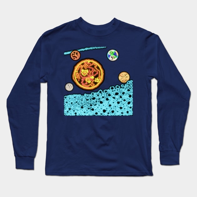 Electric Solar System Neon Asteroid Belt and Inner Planets Long Sleeve T-Shirt by gkillerb
